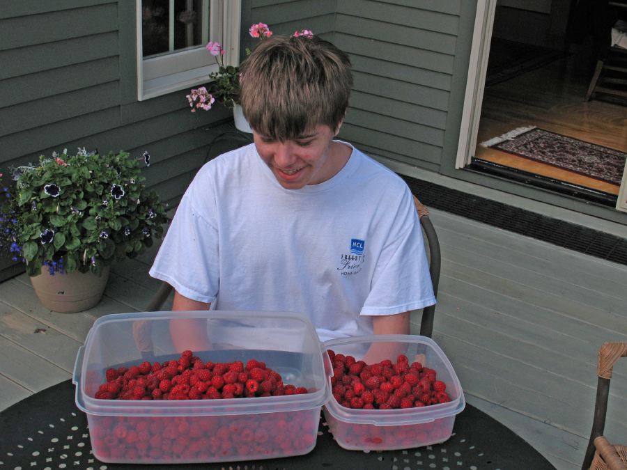 Cory Admiring the Raspberries